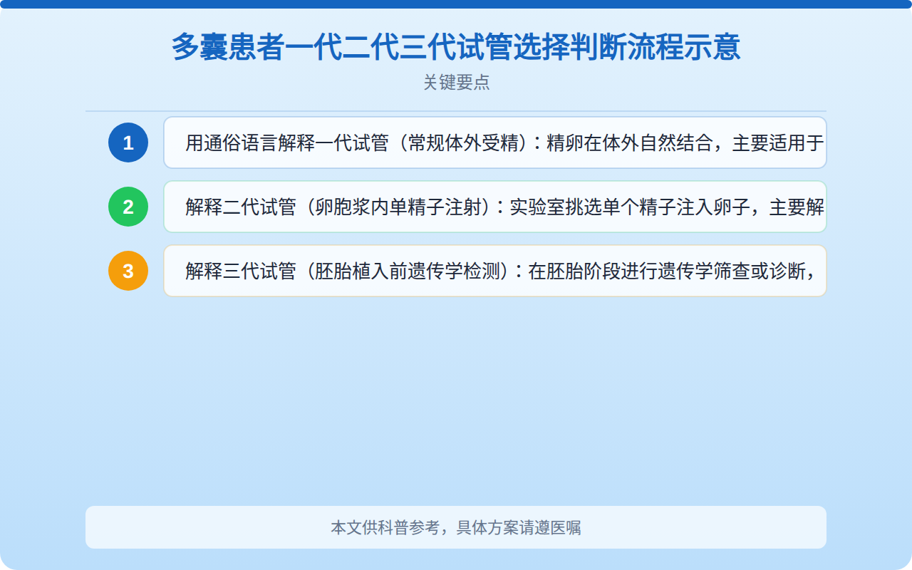 多囊患者一代二代三代试管选择判断流程示意