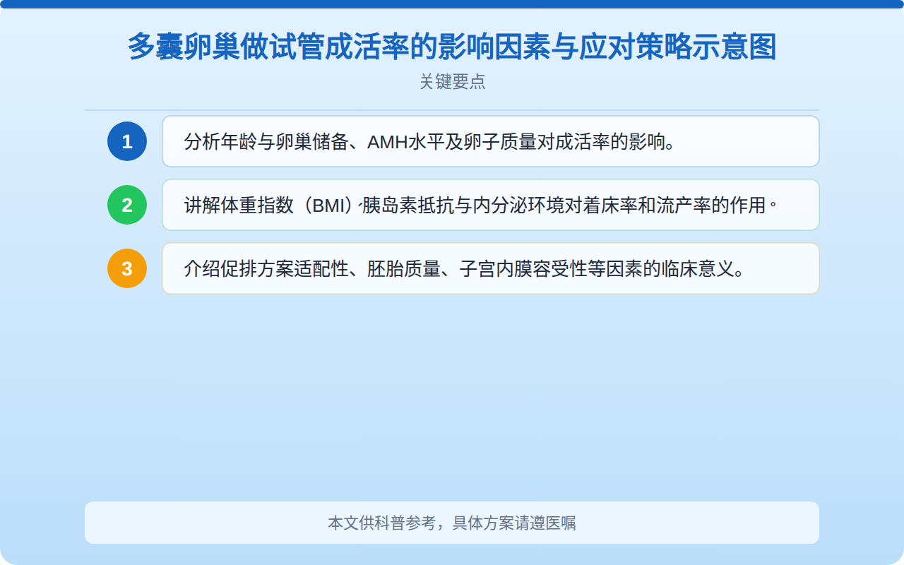多囊卵巢做试管成活率的影响因素与应对策略示意图