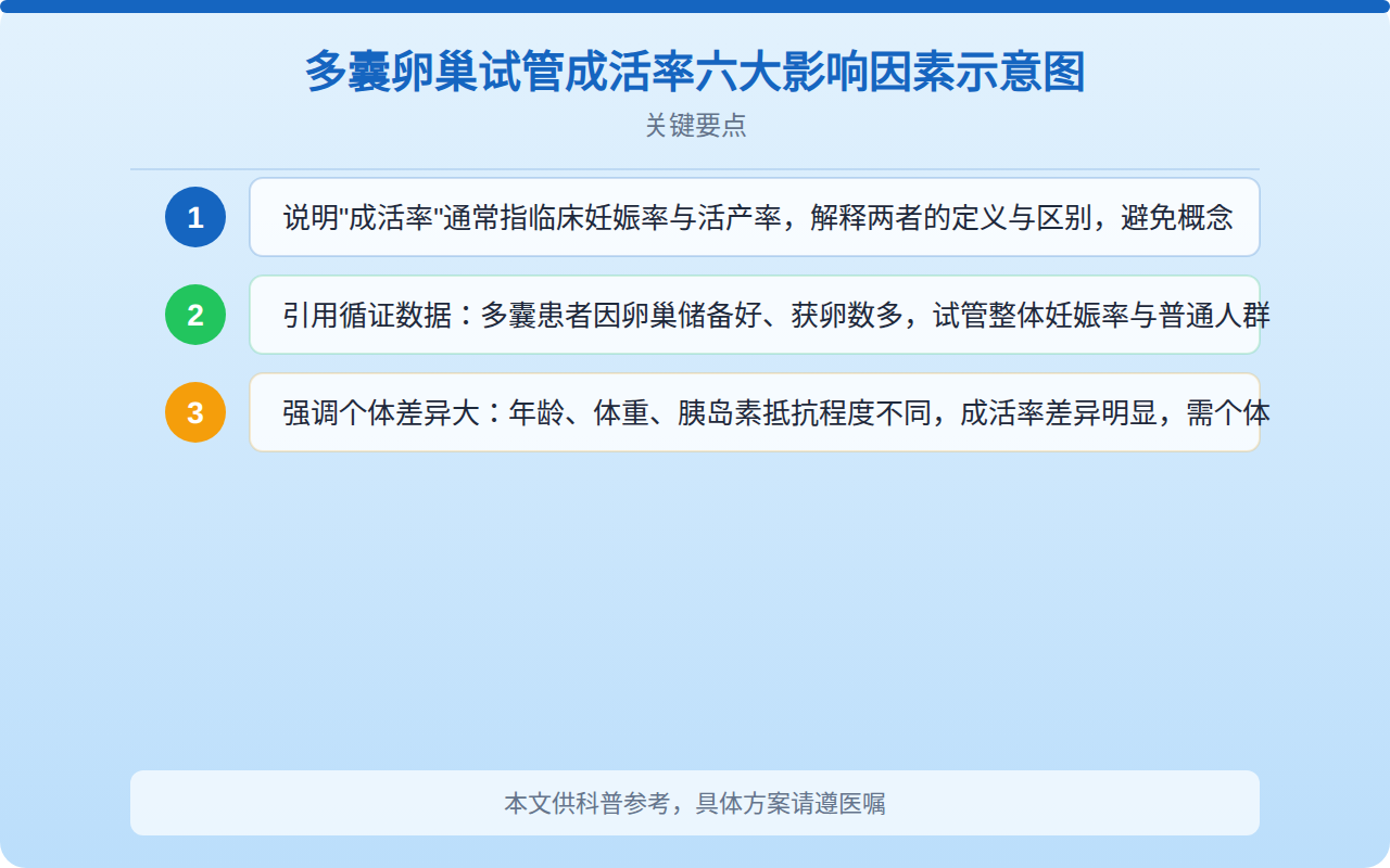 多囊卵巢试管成活率六大影响因素示意图
