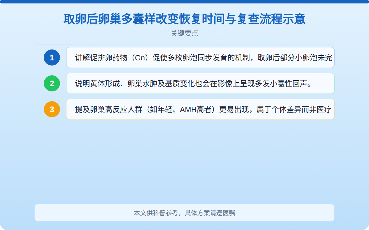 取卵后卵巢多囊样改变恢复时间与复查流程示意