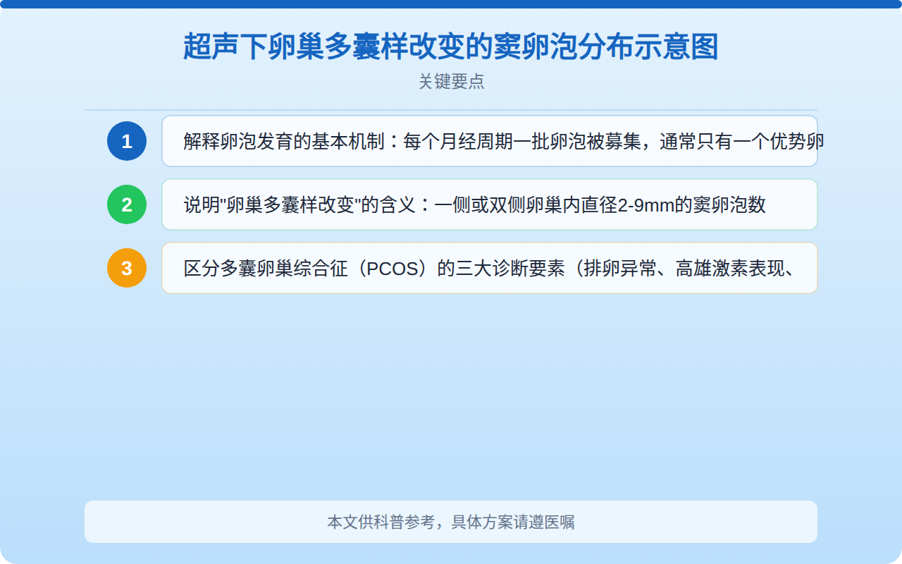 超声下卵巢多囊样改变的窦卵泡分布示意图