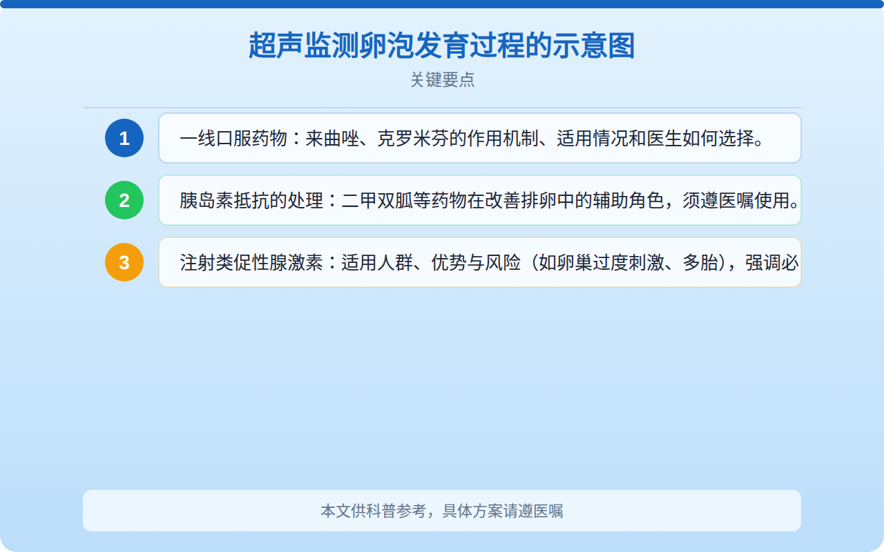 超声监测卵泡发育过程的示意图