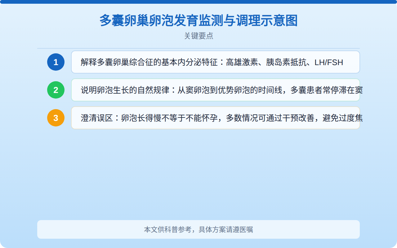 多囊卵巢卵泡发育监测与调理示意图