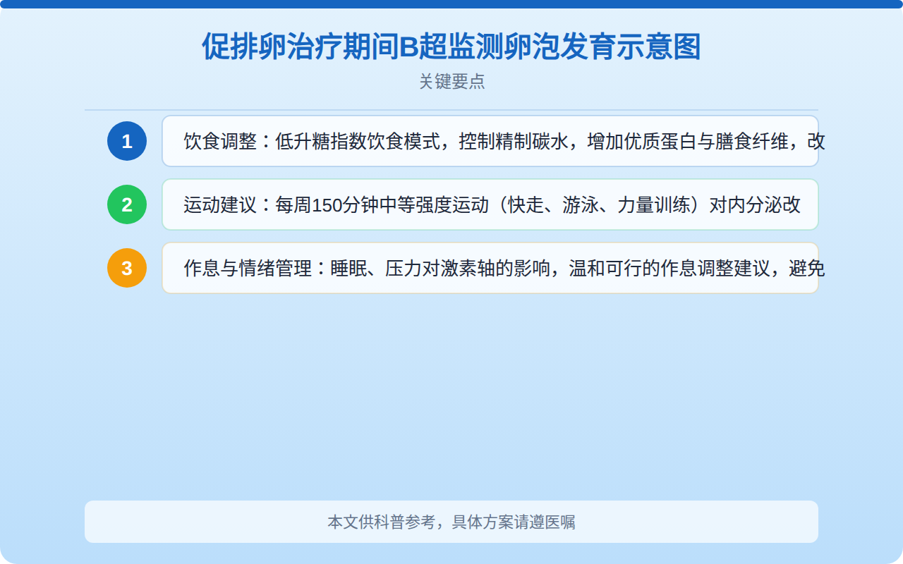 促排卵治疗期间B超监测卵泡发育示意图