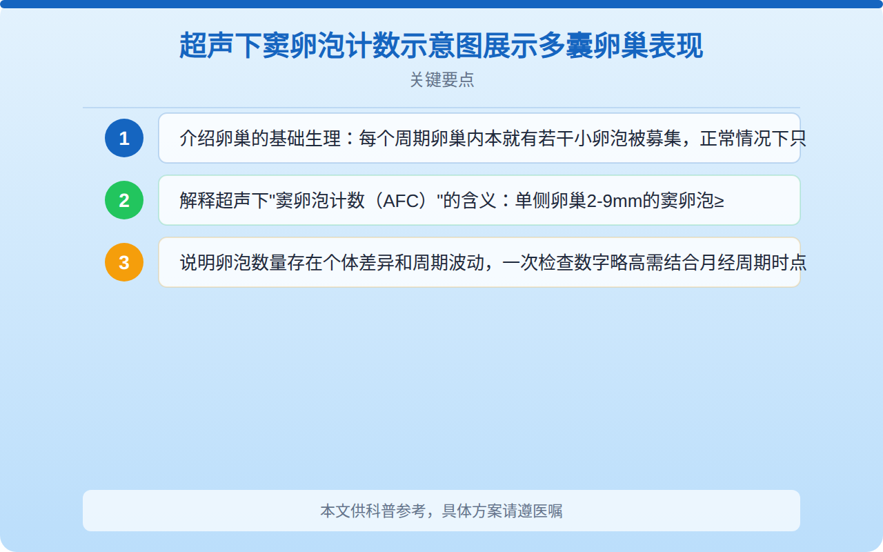 超声下窦卵泡计数示意图展示多囊卵巢表现
