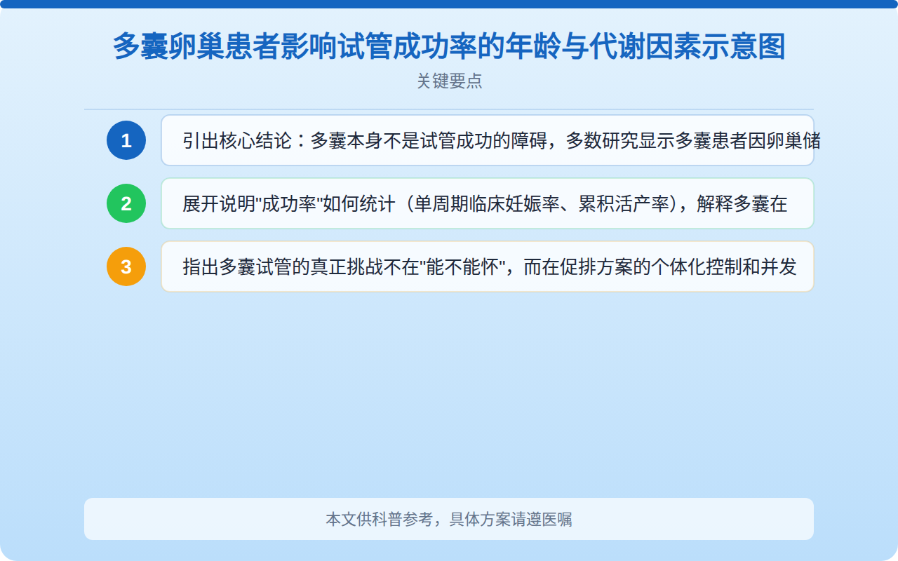 多囊卵巢患者影响试管成功率的年龄与代谢因素示意图